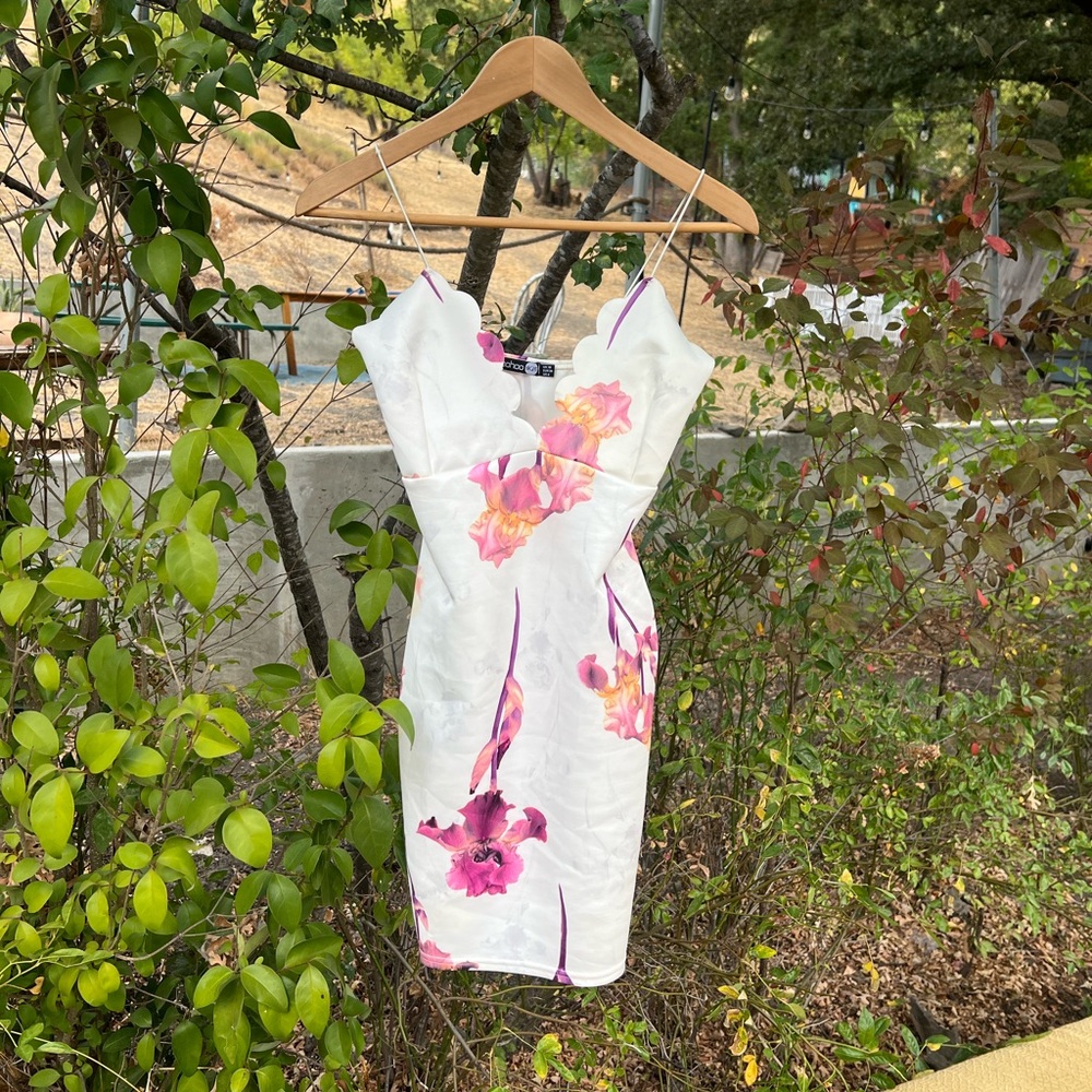 Boohoo White and Pink Floral Mini Dress